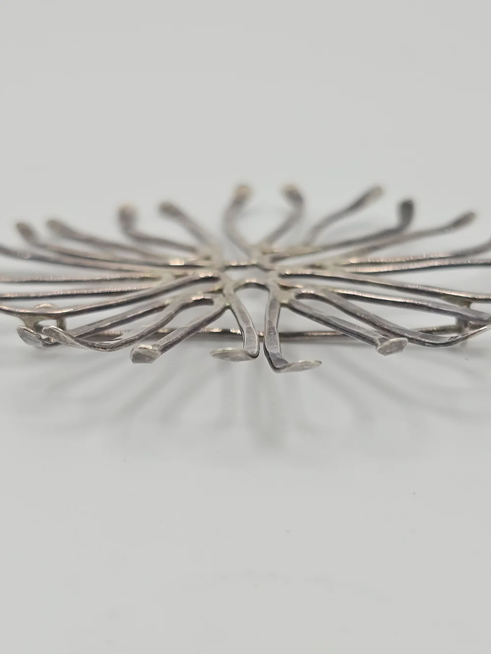 VTG Abstract Starburst Brooch Modernist Pin Silver Tone Handmade 2.5